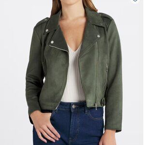 Mo-Ka Faux Suede Moto Jacket - Olive Size XL NWOT